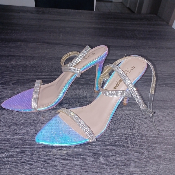 Fashion Nova Shoes - Fashion Nova- Bling and Silver Holographic Heels - W Sz 10